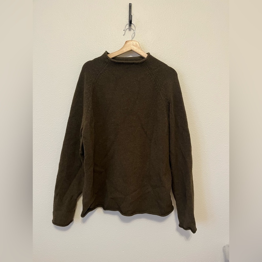Sundance Lambswool Mock Neck Knit Sweater Green Brown XL